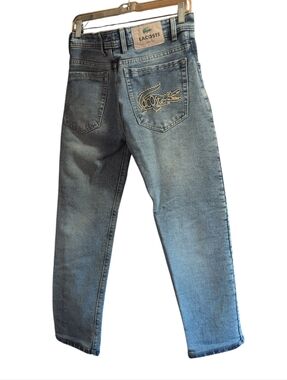 Lacoste Women’s Jeans Size 30 Blue Straight Leg Cropped Denim Embroidered Logo